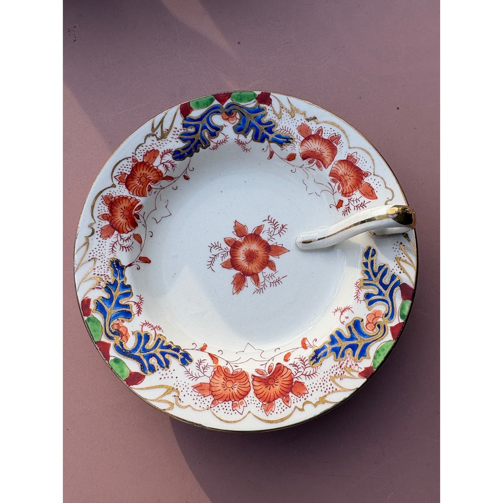 Vintage Moriyama Machi nappy dish 6" White Orange Blue Good Hand Painted Japan